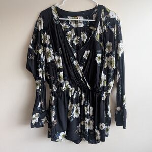 Free People Romantic Whimsical Cherry Blossom Pleated Loosefit Blouse